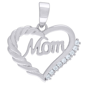 925 Sterling Silver Womens Cubic Zirconia Mom Heart Talking Charm Pendant