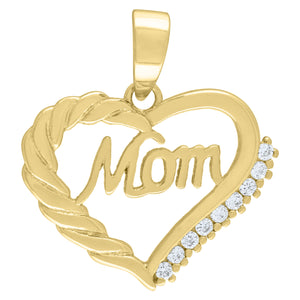925 Sterling Silver Womens Cubic Zirconia Mom Heart Talking Charm Pendant
