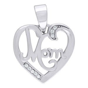 925 Sterling Silver Womens Cubic Zirconia Mom Heart Talking Charm Pendant