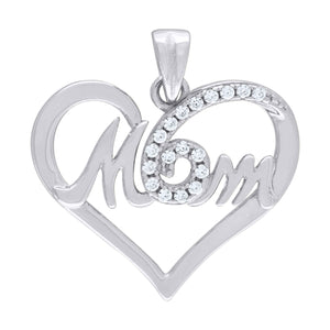 925 Sterling Silver Womens Cubic Zirconia Mom Heart Talking Charm Pendant