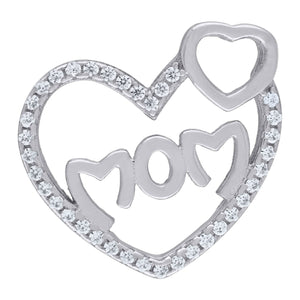 925 Sterling Silver Womens Cubic Zirconia Mom Heart Talking Charm Pendant
