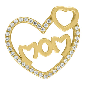 925 Sterling Silver Womens Cubic Zirconia Mom Heart Talking Charm Pendant