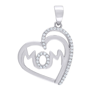 925 Sterling Silver Womens Cubic Zirconia Mom Heart Talking Charm Pendant