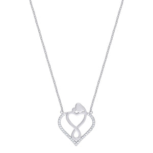 925 Sterling Silver Women Cubic Zirconia Rolo Link Mother Child Necklace