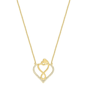 925 Sterling Silver Yellow-Tone Women Cubic Zirconia Rolo Link Mom Mother Child Necklace