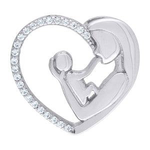 925 Sterling Silver Womens CZ Mother Child Heart Charm Pendant