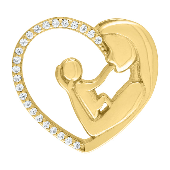925 Sterling Silver Yellow-Tone Womens CZ Mother Child Heart Charm Pendant