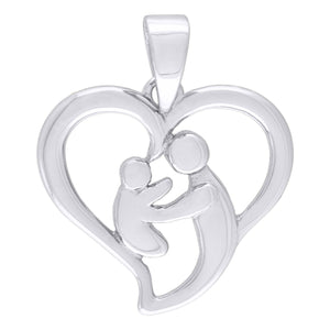 925 Sterling Silver Womens CZ Mother Child Heart Charm Pendant