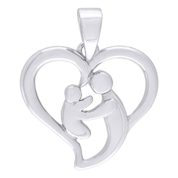 925 Sterling Silver Womens CZ Mother Child Heart Charm Pendant