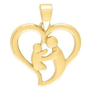 925 Sterling Silver Yellow-Tone Womens CZ Mother Child Heart Charm Pendant