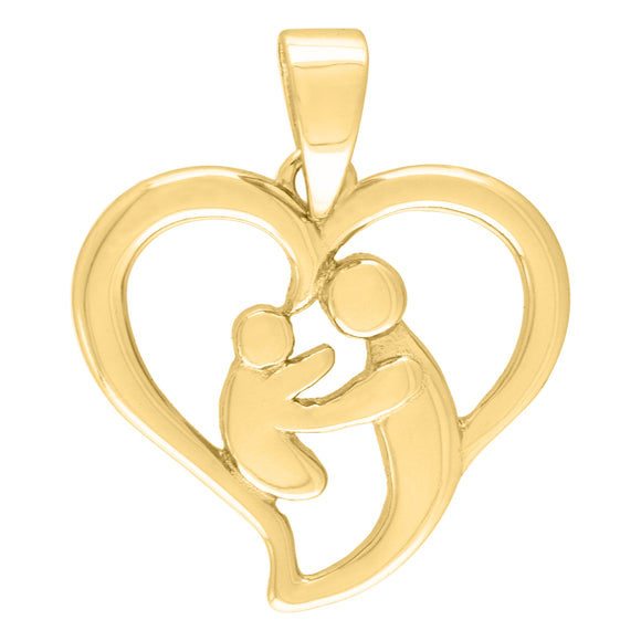 925 Sterling Silver Yellow-Tone Womens CZ Mother Child Heart Charm Pendant