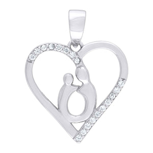 925 Sterling Silver Womens CZ Mother Child Heart Charm Pendant
