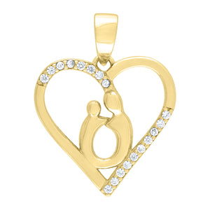 925 Sterling Silver Yellow-Tone Womens CZ Mother Child Heart Charm Pendant