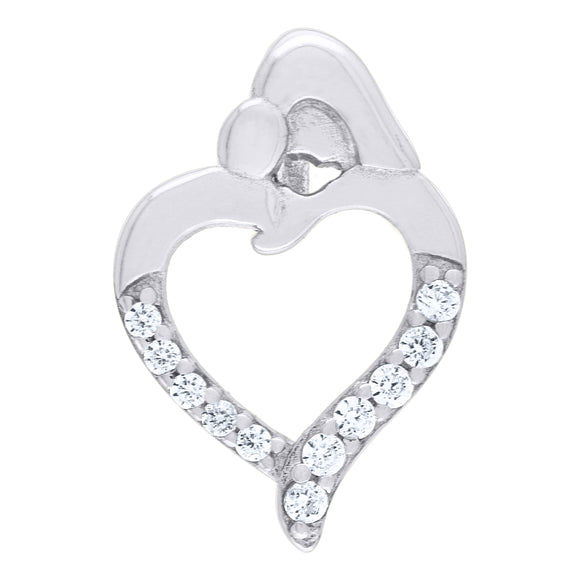 925 Sterling Silver Womens CZ Mother Child Heart Charm Pendant