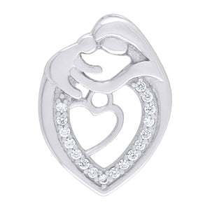 925 Sterling Silver Womens CZ Mother Child Heart Charm Pendant