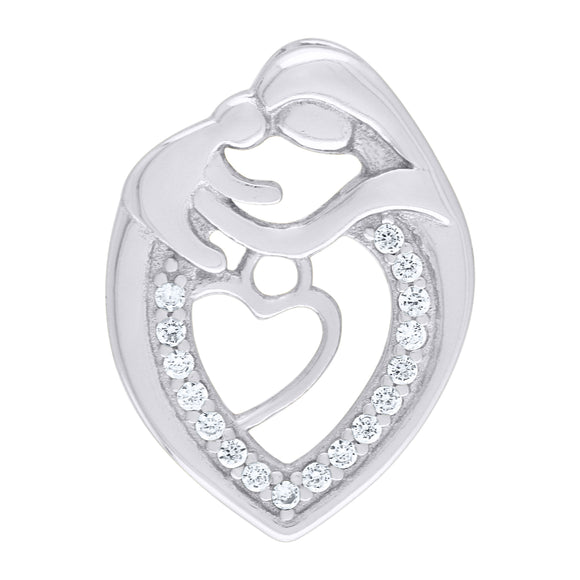 925 Sterling Silver Womens CZ Mother Child Heart Charm Pendant