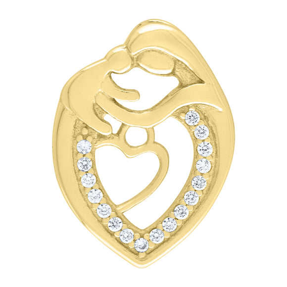925 Sterling Silver Yellow-Tone Womens CZ Mother Child Heart Charm Pendant
