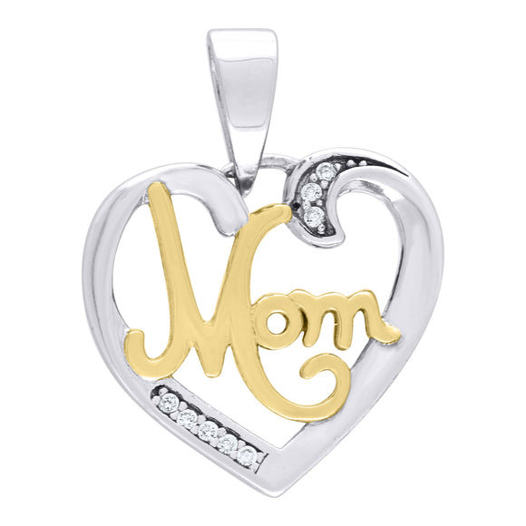 925 Sterling Silver Womens Cubic Zirconia Mom Heart Talking Charm Pendant