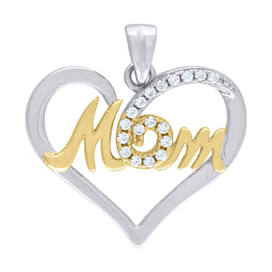 925 Sterling Silver Womens Cubic Zirconia Mom Heart Talking Charm Pendant