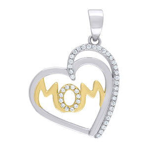 925 Sterling Silver Womens Cubic Zirconia Mom Heart Talking Charm Pendant