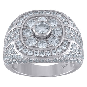 925 Sterling Silver Mens Cubic Zirconia Presidential Ring Size 9