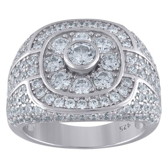925 Sterling Silver Mens Cubic Zirconia Presidential Ring Size 9