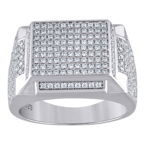 925 Sterling Silver Mens Cubic Zirconia Square Top Cluster Ring Size 8