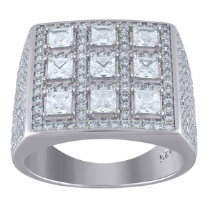 925 Sterling Silver Mens Cubic Zirconia Square Top Cluster Ring Size 9