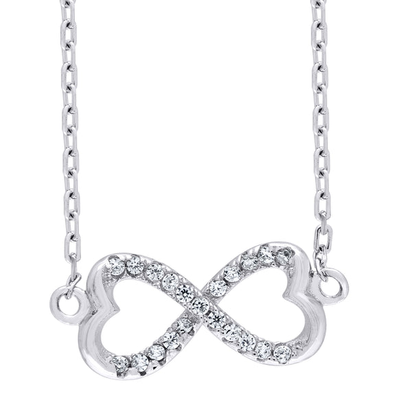 925 Sterling Silver Women Cubic Zirconia Rolo Link Infinity Necklace