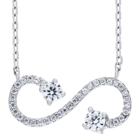 925 Sterling Silver Women Cubic Zirconia Rolo Link Infinity Necklace
