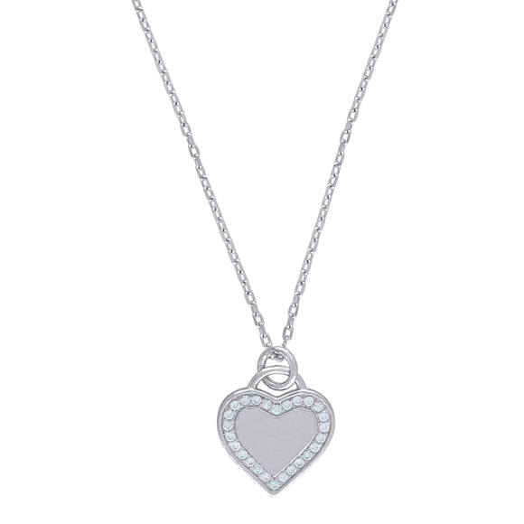 925 Sterling Silver Women Cubic Zirconia Rolo Link Heart Necklace