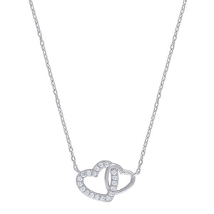 925 Sterling Silver Women Cubic Zirconia Rolo Link Hearts Necklace