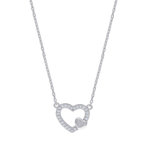 925 Sterling Silver Women Cubic Zirconia Rolo Link Hearts Necklace