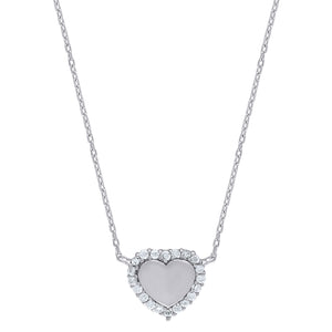 925 Sterling Silver Women Cubic Zirconia Rolo Link Heart Necklace