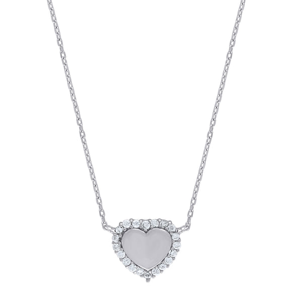 925 Sterling Silver Women Cubic Zirconia Rolo Link Heart Necklace