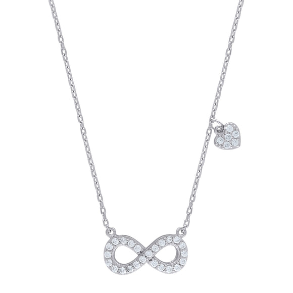925 Sterling Silver Women Cubic Zirconia Rolo Link Infinity Necklace
