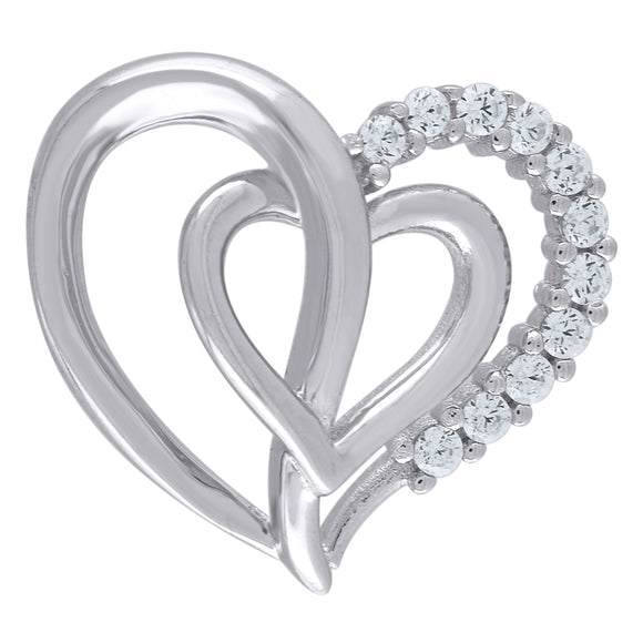 925 Sterling Silver Womens CZ Intertwined Heart Charm Pendant
