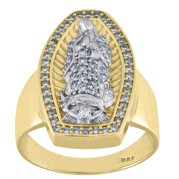 10kt Two-tone Gold Mens Cubic Zirconia Lady Of Guadalupe Religious Ring
