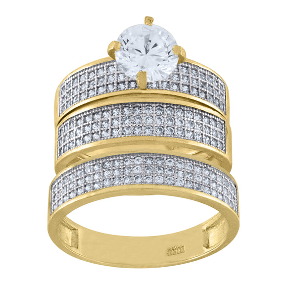 10kt Two-tone Gold Womens Cubic Zirconia Trio Ring Set