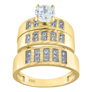 10kt Two-tone Gold Womens Cubic Zirconia DC Trio Ring Set