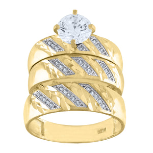 10kt Two-tone Gold Womens Cubic Zirconia DC Trio Ring Set
