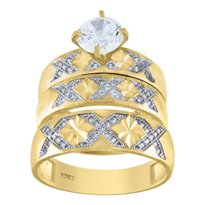 10kt Two-tone Gold Womens Cubic Zirconia DC Trio Ring Set