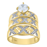 10kt Two-tone Gold Womens Cubic Zirconia DC Trio Ring Set