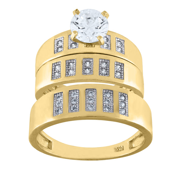 10kt Two-tone Gold Womens Cubic Zirconia Polished Trio Ring Set
