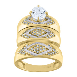 10kt Two-tone Gold Womens Cubic Zirconia DC Trio Ring Set