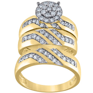 10kt Two-tone Gold Womens Cubic Zirconia Round Head Trio Ring Set