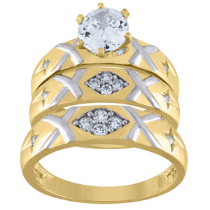 10kt Two-tone Gold Womens Cubic Zirconia Trio Ring Set