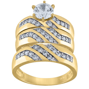 10kt Two-tone Gold Womens Cubic Zirconia Trio Ring Set