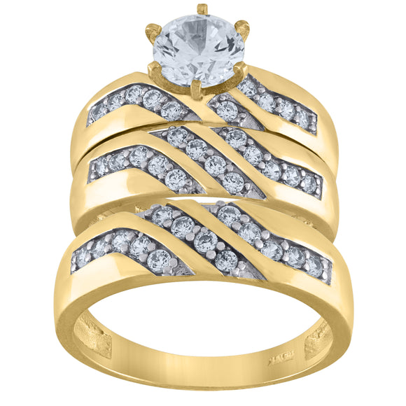 10kt Two-tone Gold Womens Cubic Zirconia Trio Ring Set