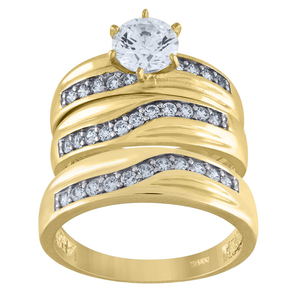 10kt Two-tone Gold Womens Cubic Zirconia Trio Ring Set